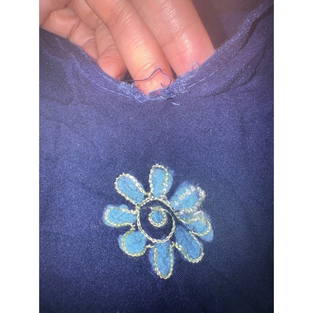 Kirat Blue Batik Floral Embroidered Rayon Poncho Top One Size Boho Tie Dye READ - Picture 3 of 7